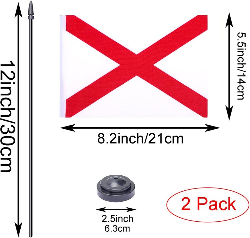 WXTWK 2 Pack USA Alabama Flag Alabama State Desk Flag Set - Mini Small Alabama Table Office Flags with Black 12" Solid Pole Stand Base Classroom Meeting Desktop Decorations - Image 2